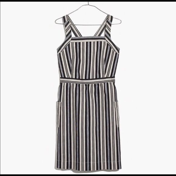 MADEWELL APRON Style Linen Blend Striped Dress - Picture 2 of 9